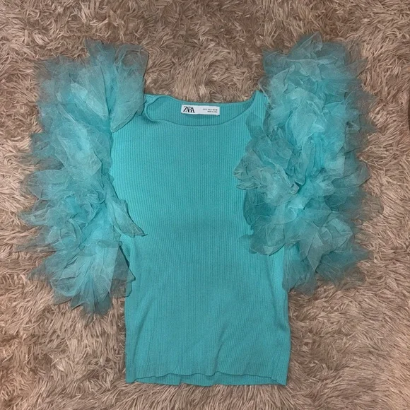 Zara Tulle Organza Sleeve Top - Picture 4 of 6